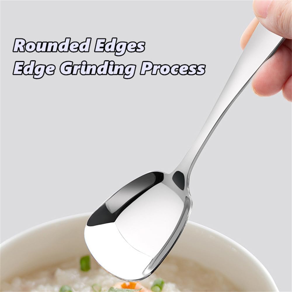 Square Head Stainless Steel Spoons 4PCS Korean style Thick Heavy Weight Soup Spoons Dessert Spoons 7.3 Inch (silver)