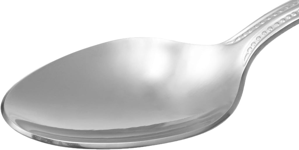 Amazon Basics Stainless Steel Dishwasher Safe Dinner Spoons with Pearled Edge  Large Tablespoons  7.7 inches  Pack of 12  Silver