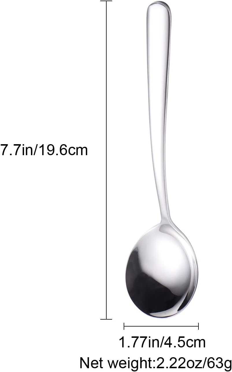 Soup Spoons 6-Pack 18/10 Stainless Steel Big  Large and Heavy Duty Round Spoons Elegance Series 7.7 Inch Long 2.2 Ounces Weight by IRONX (biggest soup spoons)