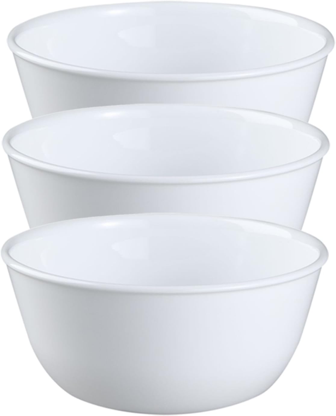 Corelle Livingware Set of 3 Winter Frost White 28 oz Vitrelle Glass Soup & Cereal Bowls – Chip-Resistant  Microwave & Dishwasher Safe Everyday Bowls