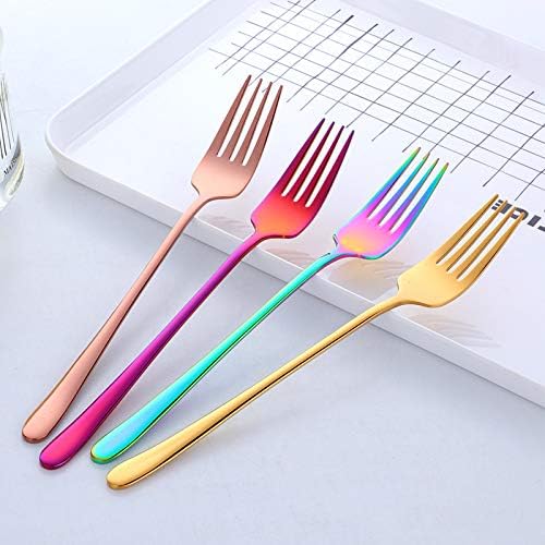 Stainless Steel Salad Fork Set of 8  Mirror Polished Dinner Fork Cutlery Set with Long Handles for Home  Restaurant or Camping  Fruit  Pasta (mix colors)