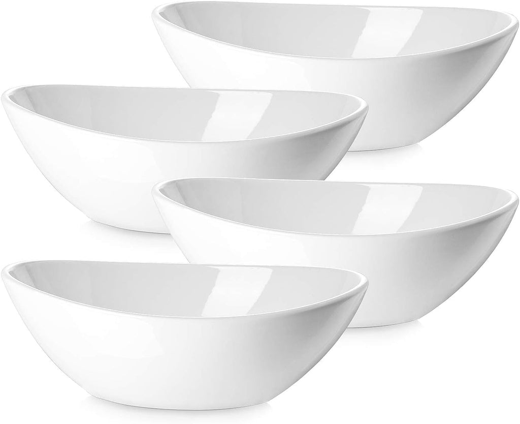 DOWAN 9.25" Serving Bowls  Large Oval Serving Dishes for Wedding and Dinner Parties  35 Oz for Salad  Side Dishes  Pasta  Oval Shape  Microwave & Dishwasher Safe  Set of 4  Soft White
