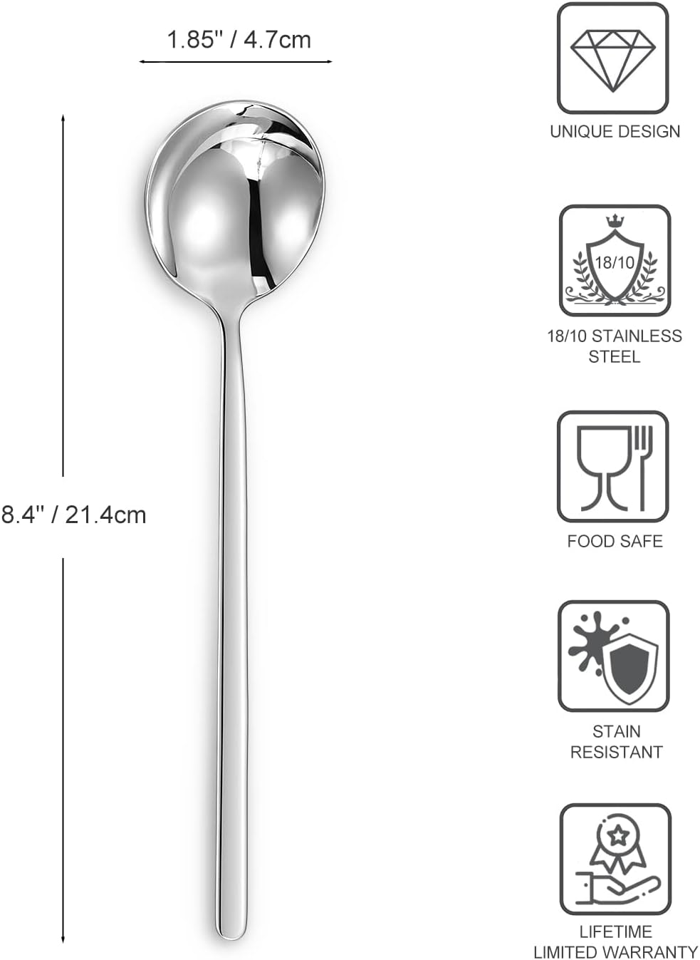 KEAWELL Premium Korean Soup Spoons with Long Handles  Set of 4  18/10 Stainless Steel  Dishwasher Safe (Plain)