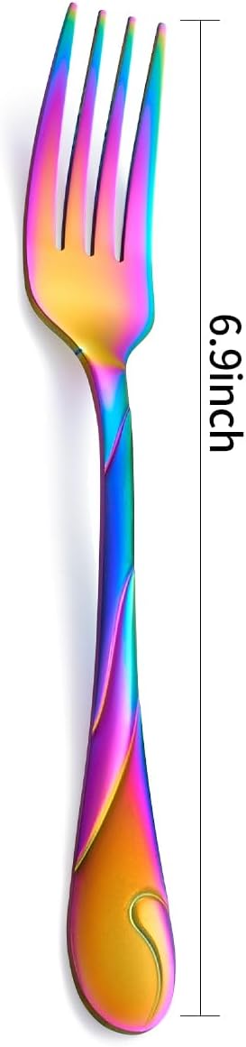 Rainbow Salad Fork Set  6.9-inch Stainless Steel Dessert Forks  6-Piece Shiny Metal Small Cake Fork  Iridescent Silverware Set  Dishwasher Safe