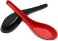 2PCS Asian Soup Spoons  Chinese Japanese Miso Ramen Wonton Dumpling Pho Rice Noodle Soba Soup Spoons  Red and Black Melamine Spoons