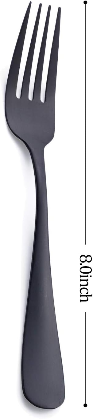 Matte Black Dinner Fork  GoGeiLi Stainless Steel Satin Finish 8.0-inch Silverware Flatware Fork Set  Service for 6  Dishwasher Safe