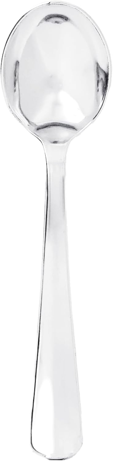 Party Essentials Disposable Plastic Cutlery/Heavy-Duty Flatware/Silverware for All Events  50-Count  Shiny Silver Soup Spoons