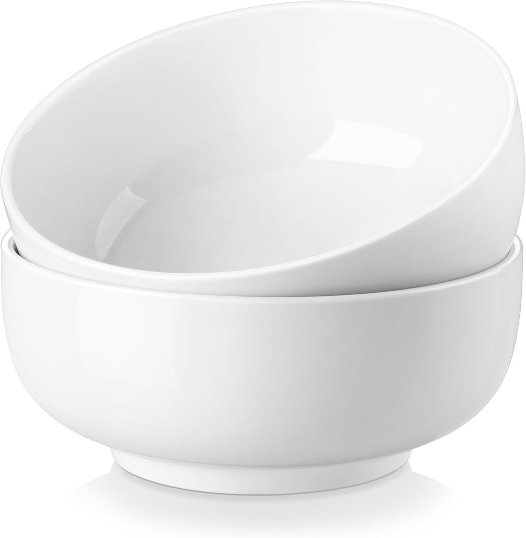 MALACASA Salad Bowls Set  44 OZ (7") Large Soup Bowls Cereal Bowl for Kitchen  White Ceramic Bowls Set of 2  Dishwasher & Microwave Safe Series REGULAR