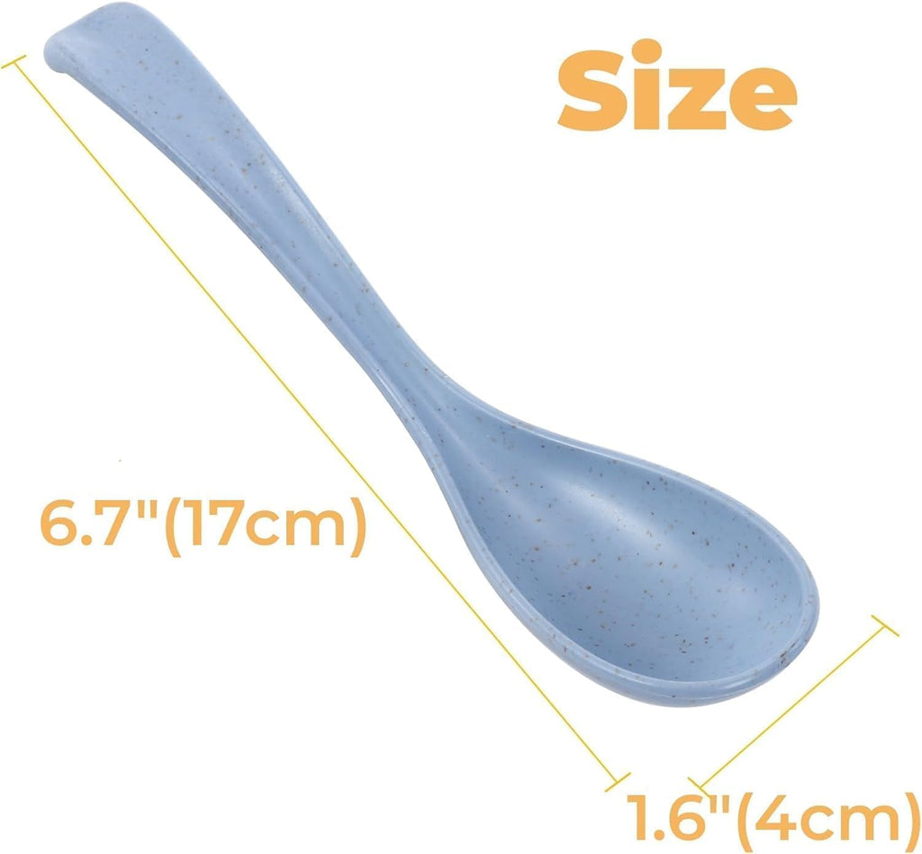 Hiceeden Set of 24 Reusable Plastic Asian Chinese Soup Spoons  Unbreakable Japanese Ramen Set  Long Dinner Spoons for Dumpling  Cereal  Dishwasher Safe  6 Colors