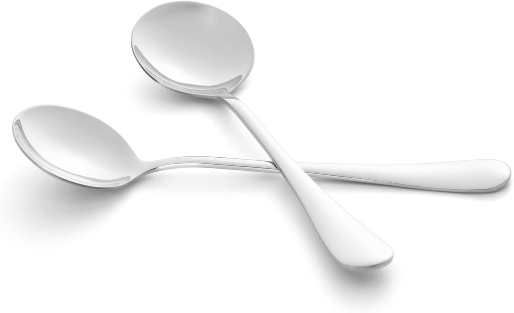 Premium 7.28" Soup Spoons Stainless Steel Round Spoons Set  18/8 stainless steel (SUS304)  Perfect for Soup  Ice Cream  Cereal  Gumbo  Chowder  Set of 8  Dishwasher Safe