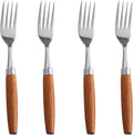 Wooden Handle Stainless Steel Flatware Set  Metal Forks for Home Kitchen Restaurant Hotel  Polish Forks Silverware With Sapele Handle  7.3 Inches  4 Pieces