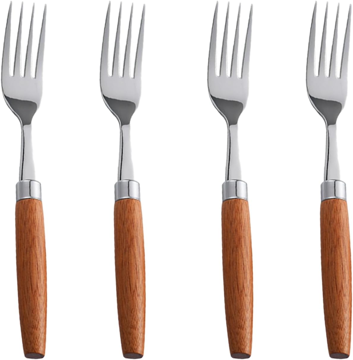 Wooden Handle Stainless Steel Flatware Set  Metal Forks for Home Kitchen Restaurant Hotel  Polish Forks Silverware With Sapele Handle  7.3 Inches  4 Pieces