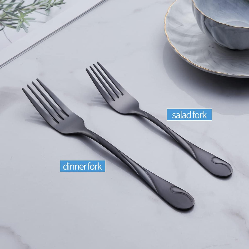 Black Salad Fork Set  Seeshine 6.9-inch Stainless Steel Shiny Black Metal Dessert Fork  Small Cake Fork  Set of 6