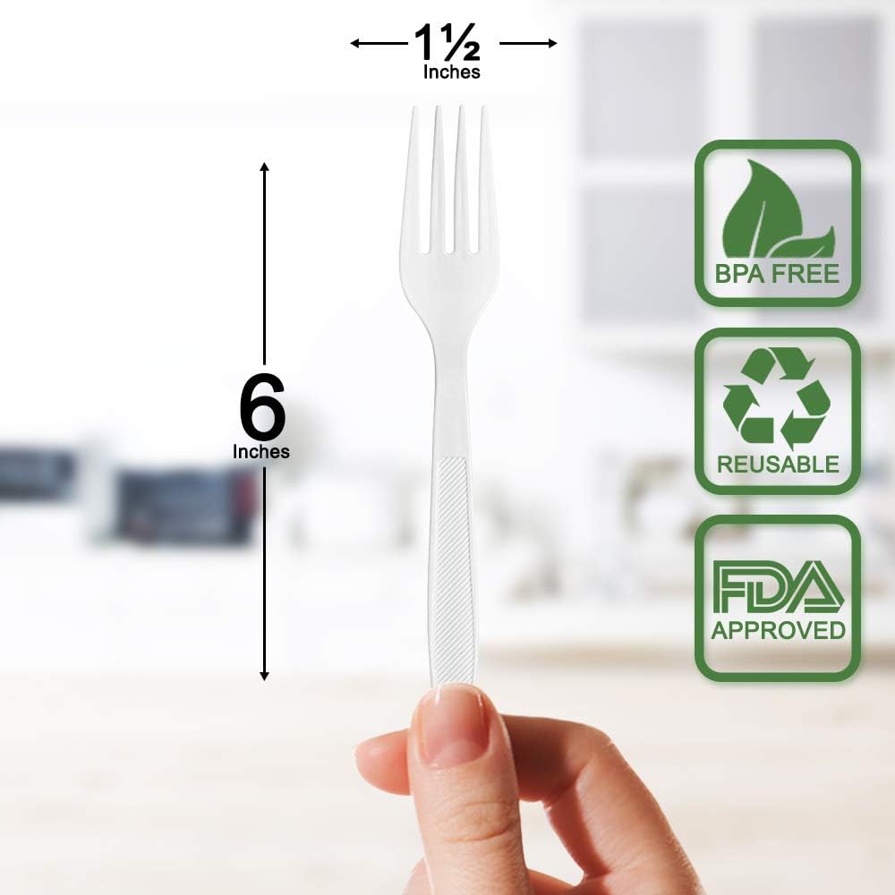 400 Pack Extra Heavyweight Disposable White Plastic Forks - Heavy Duty White Cutlery-Utensils  Parties  Dinners  Catering Services  Family Gatherings