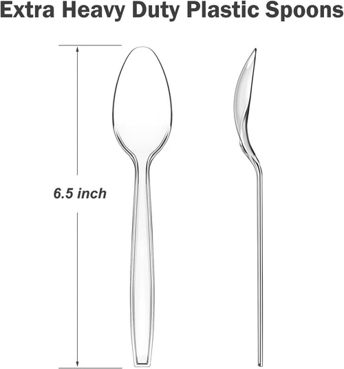 100 Count Clear Plastic Spoons Disposable  BPA-Free  Heat Resistant  Solid and Durable Disposable Spoons Heavy Duty Bulk  Premium Spoons plastic disposable for Party Supply