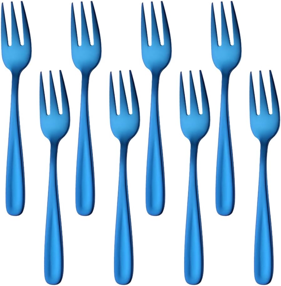Buyer Star Appetizers Desert Forks  18/10 Stainless Steel 3-tine Cocktail Mini Salad Fruit Fork Sets of 8  5.5 Inch