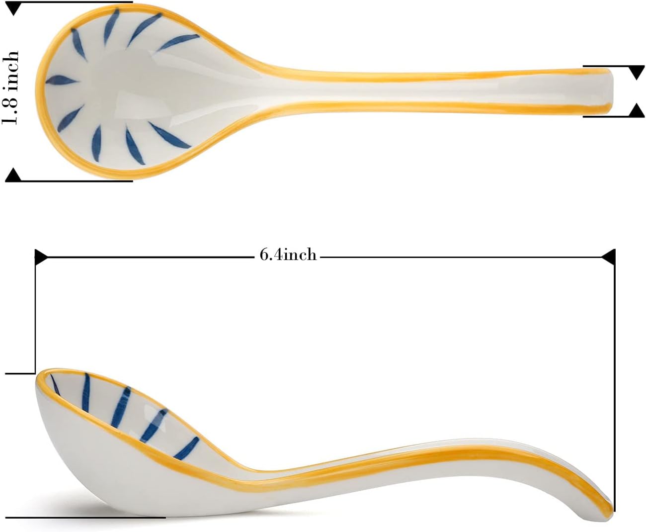 Ceramic Soup Spoons Set of 4 Porcelain Japanese Soup Spoon Long Handle Asian Soup Spoon Sets for Pho Ramen Noodles Wonton Dumpling Rice (Model 1#)