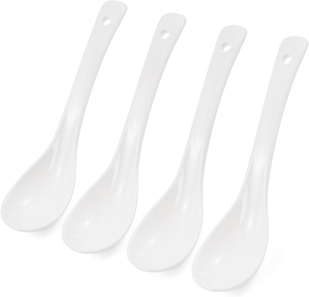 6.5inch Ceramic Soup Spoons Set of 4 - Long Handle  Easy to Hold  Perfect for Ramen  Pho  Dumplings  Miso & Wonton  Dishwasher Safe  Ideal for Asian Soups"