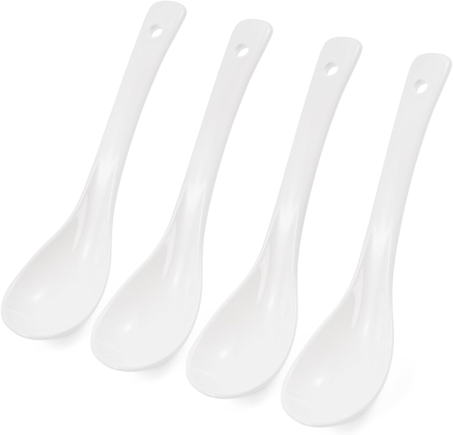 6.5inch Ceramic Soup Spoons Set of 4 - Long Handle  Easy to Hold  Perfect for Ramen  Pho  Dumplings  Miso & Wonton  Dishwasher Safe  Ideal for Asian Soups"