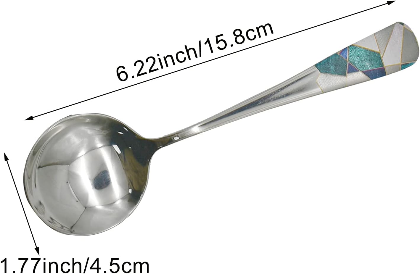 6pcs Round Head Soup Spoons with Fashion Printing Pattern 6.22inch Tablespoon 18/10(304) Stainless Steel Korean Spoons for Rice Dessert Tea Coffee Bouillon