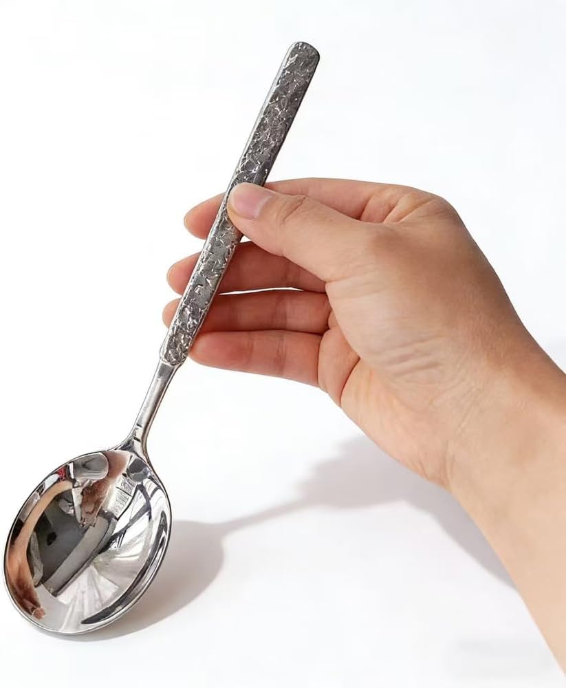 304 Stainless Steel Soup Spoons  7.7 in Large Round Bouillon Spoons  Thick Tablespoon  Dishwasher Safe  2-Piece