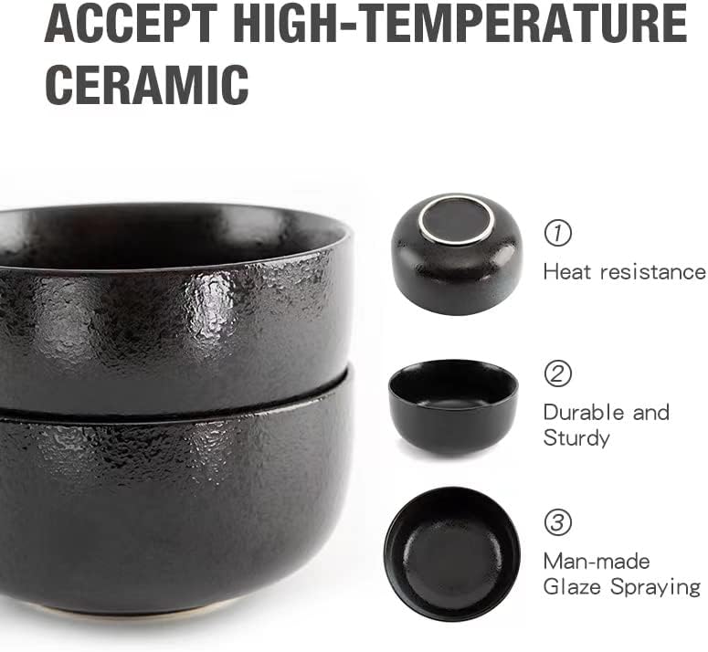 S&Q'S CERAMICS Soup Bowls - 36 Ounce Ceramic Bowl Set  Kitchen Bowls for Large Cereal  Noodle  Soup  Breakfast  Microwave and Dishwasher Safe  [Set of 4]  Black and Grey