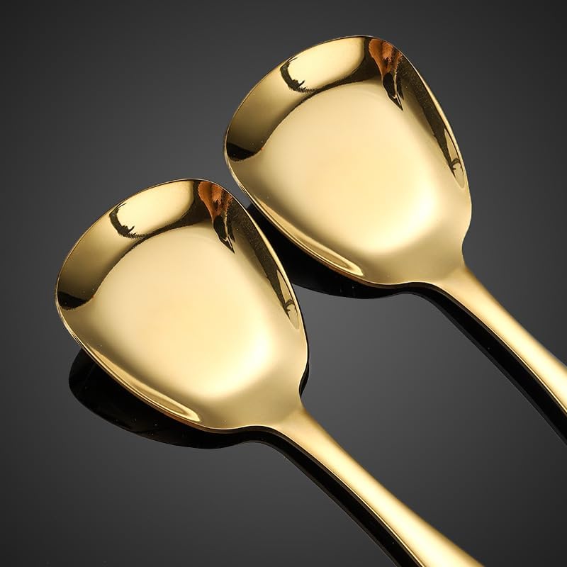 MIUPOO Square Head Spoons  Korean style Square Spoon Thick Heavy Stainless Steel Soup Table Spoons Dinner Flat Square Spoon 7 Inches/18.5 cm Set of 4 Gold