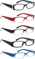 5 Pack Spring Hinge Reading Glasses Rectangular Fashion Quality Readers for Men and Women (5 Pack Mix  1.25)Medium