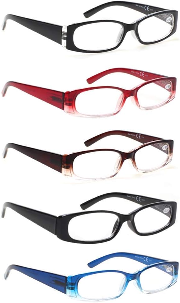 5 Pack Spring Hinge Reading Glasses Rectangular Fashion Quality Readers for Men and Women (5 Pack Mix  1.25)Medium