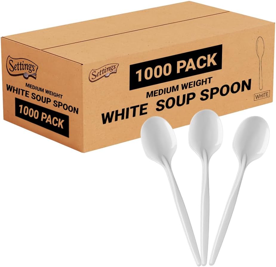 Plastic Soup Spoons  Disposable Silverware cutlery  White  Bulk 1000 Count
