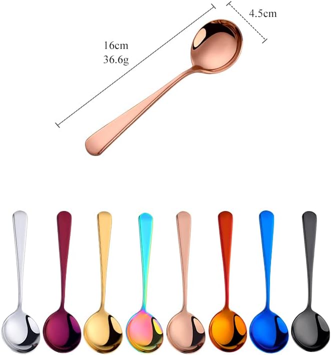 8 Piece Soup Bouillon Cereal Spoon QOBIMOON Stainless Steel Soup Spoons 6.2 Inch Round Bouillon Spoons Mixed Colors