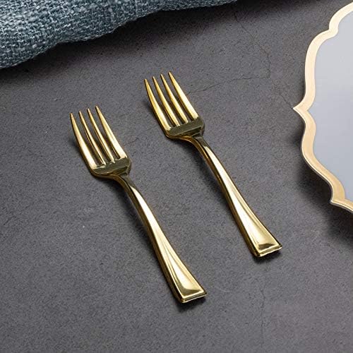 Posh Setting - Plastic Mini Forks  Gold Mini Forks  Gold Plastic Mini Dessert Forks  Disposable Tiny Gold Forks  4 inch Gold Plastic Forks  Taster Forks  Small Forks  Appetizer Forks (80 Pack)