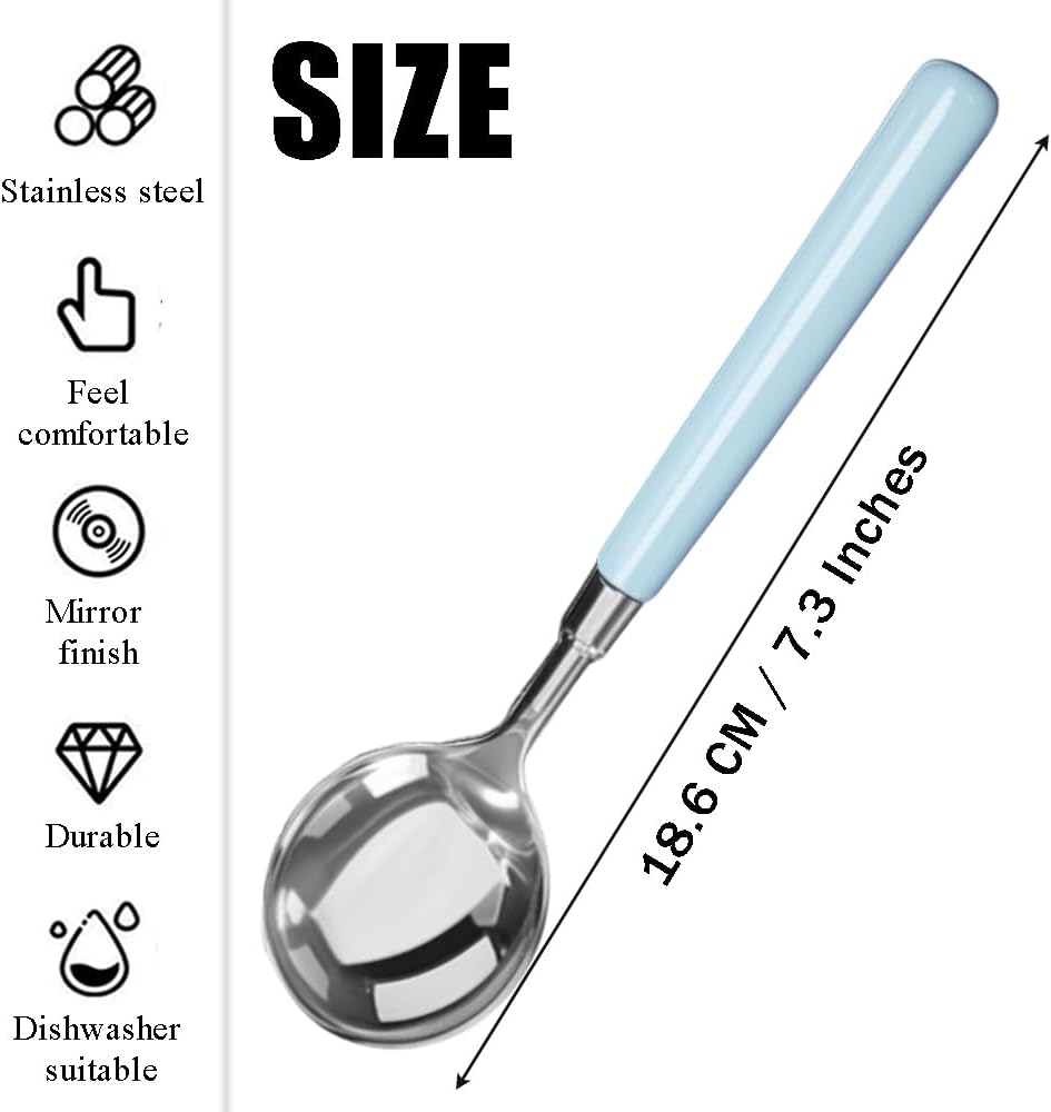 Stainless Steel Soup Spoons Ceramic Handle Spoon  Korean Dessert Spoon Mirror Polishing Cutlery  7.3 Inches
