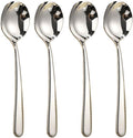 Large Round Soup Spoons Set Set of 4 Premium 18/10 Stainless Steel Spoons with Long Handles 7.8 Inch Elegance Tablespoon Dishwasher Safe Fine Mirror Polished (Silver)