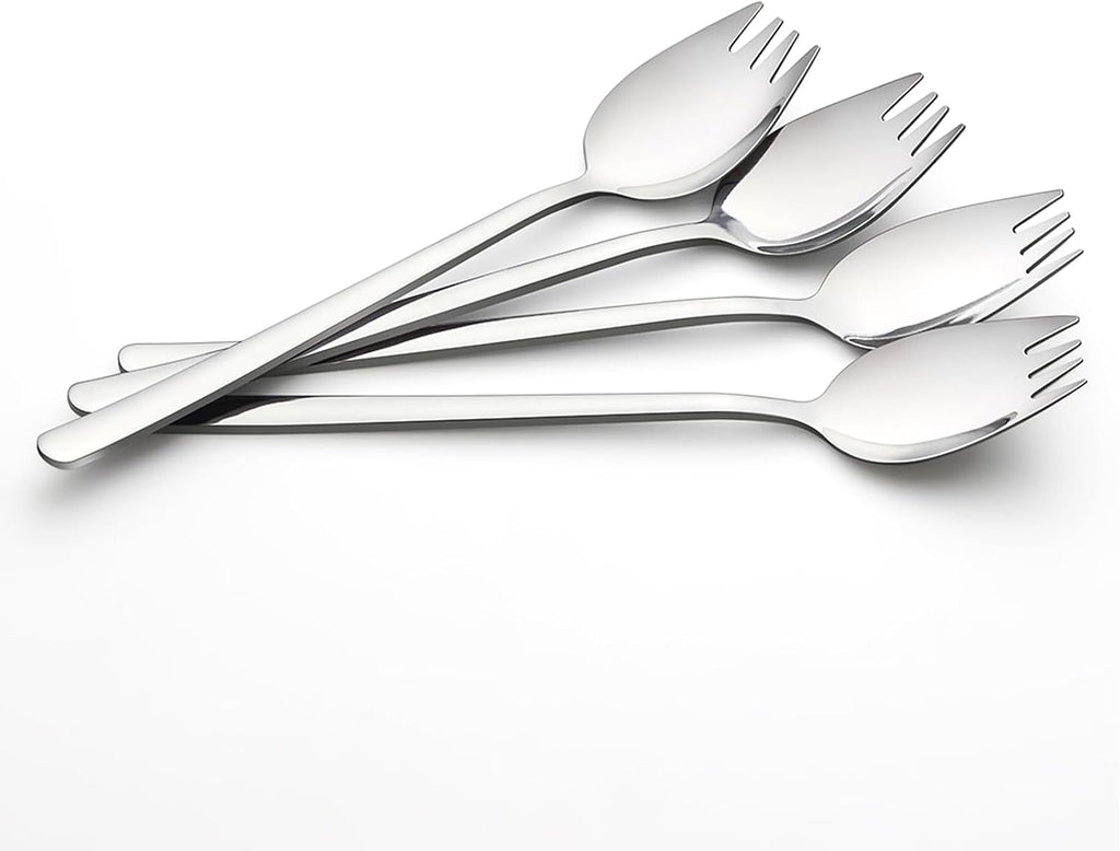 IQCWOOD Sporks  4-Pack 18/10 Stainless Steel Fork  Metal Spork for Everyday Household Use  7.4-Inch Long Handle Dessert Ice Cream Salad Forks  Flatware Set Spork for Fruit Appetizer Dessert