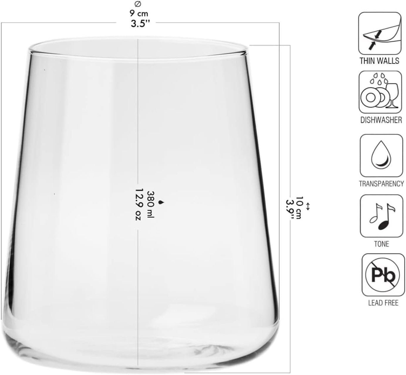 Krosno Water Juice Drinking Glasses  Set of 6  12.9 oz  Avant-Garde Collection  Crystal Glass  Lightweight Everyday Drinking Glasses  Multi-Purpose  Dishwasher Safe  Made in Europe
