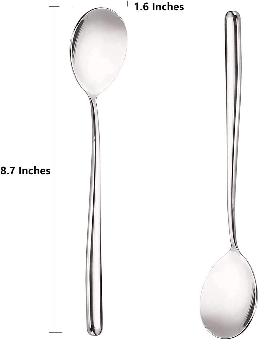 Stainless Steel Spoon Long handle Great Circle Soup Spoons Korean Long Handled Soup Spoon Stainless Steel Round handle Bar Spoons Silver Set of 4