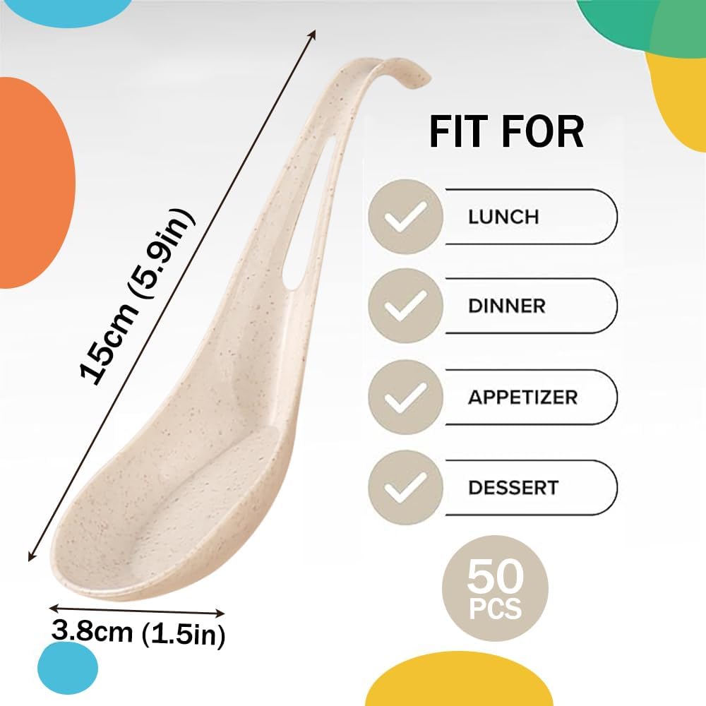 Disposable Wheat Straw Soup Spoons Portable Deep Bottom Asian Spoons Durable Chinese Utensils Party Birthday Wedding Supply 50 Pieces