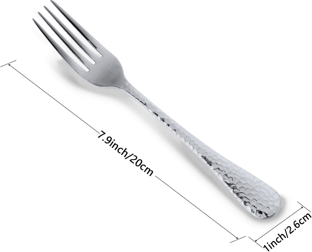 Buyer Star 12 Pieces Hammered Dinner Forks Set  7.9 Inch Stainless Steel Forks Table Forks Flatware Forks  Mirror Finish & Dishwasher Safe Use for Home Kitchen or Restaurant (Silver)