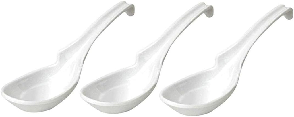 JapanBargain  Japanese Soup Spoons with Hook Chinese Spoons Wonton Spoons Ramen Spoons Ladle Style Soup Spoons  White Color  3 Pack