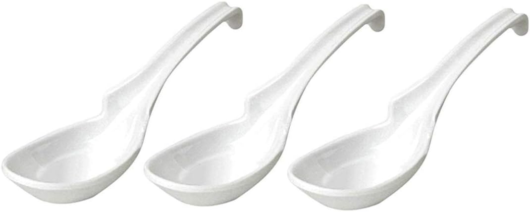 JapanBargain  Japanese Soup Spoons with Hook Chinese Spoons Wonton Spoons Ramen Spoons Ladle Style Soup Spoons  White Color  3 Pack