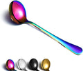 Rainbow Soup Spoon of 4  Berglander 7.5" Stainless Steel Titanium Plating Shiny Mutilcolor Round Spoons Silverware  Colorful Table Spoon Table Spoons Set Sturdy Easy To Clean  Dishwasher Safe