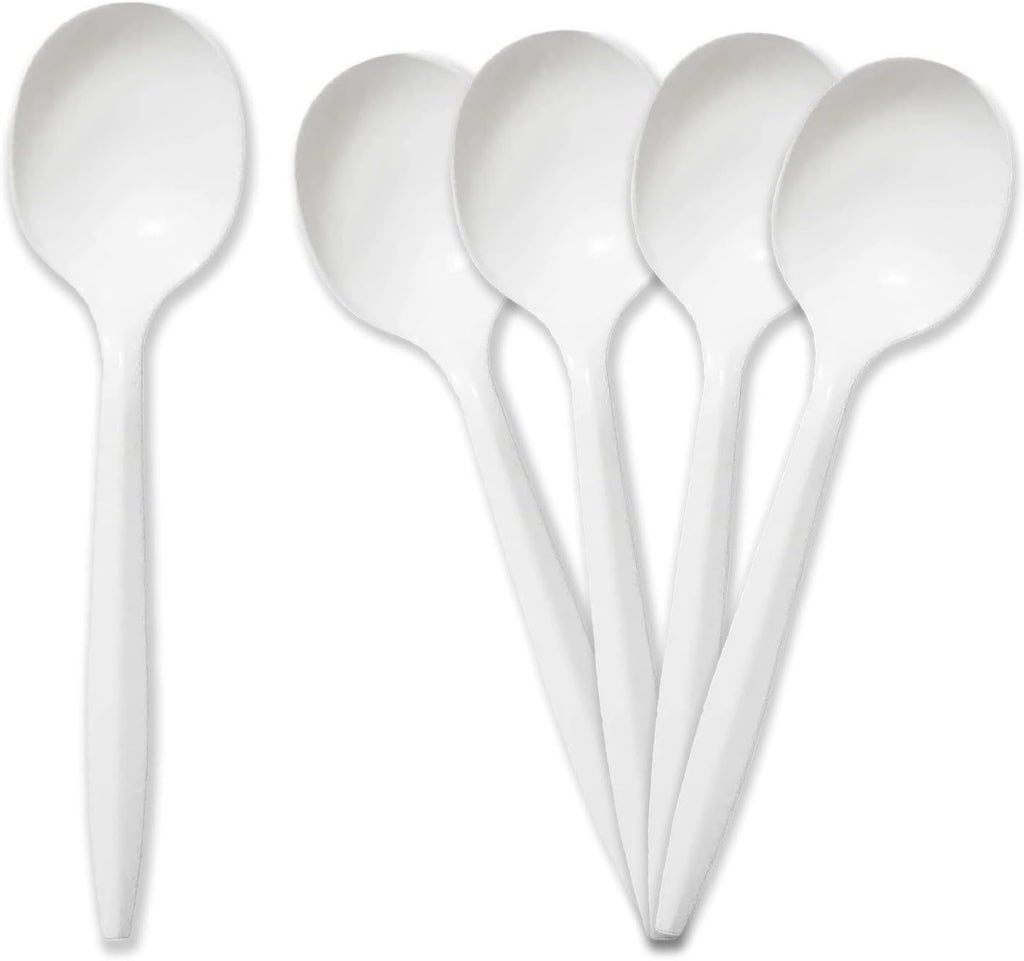 PAMI 400-Pack Medium-Weight Disposable Bulk Plastic Teaspoons for Parties  Weddings  Catering  Takeout & More (Soup Spoons White)