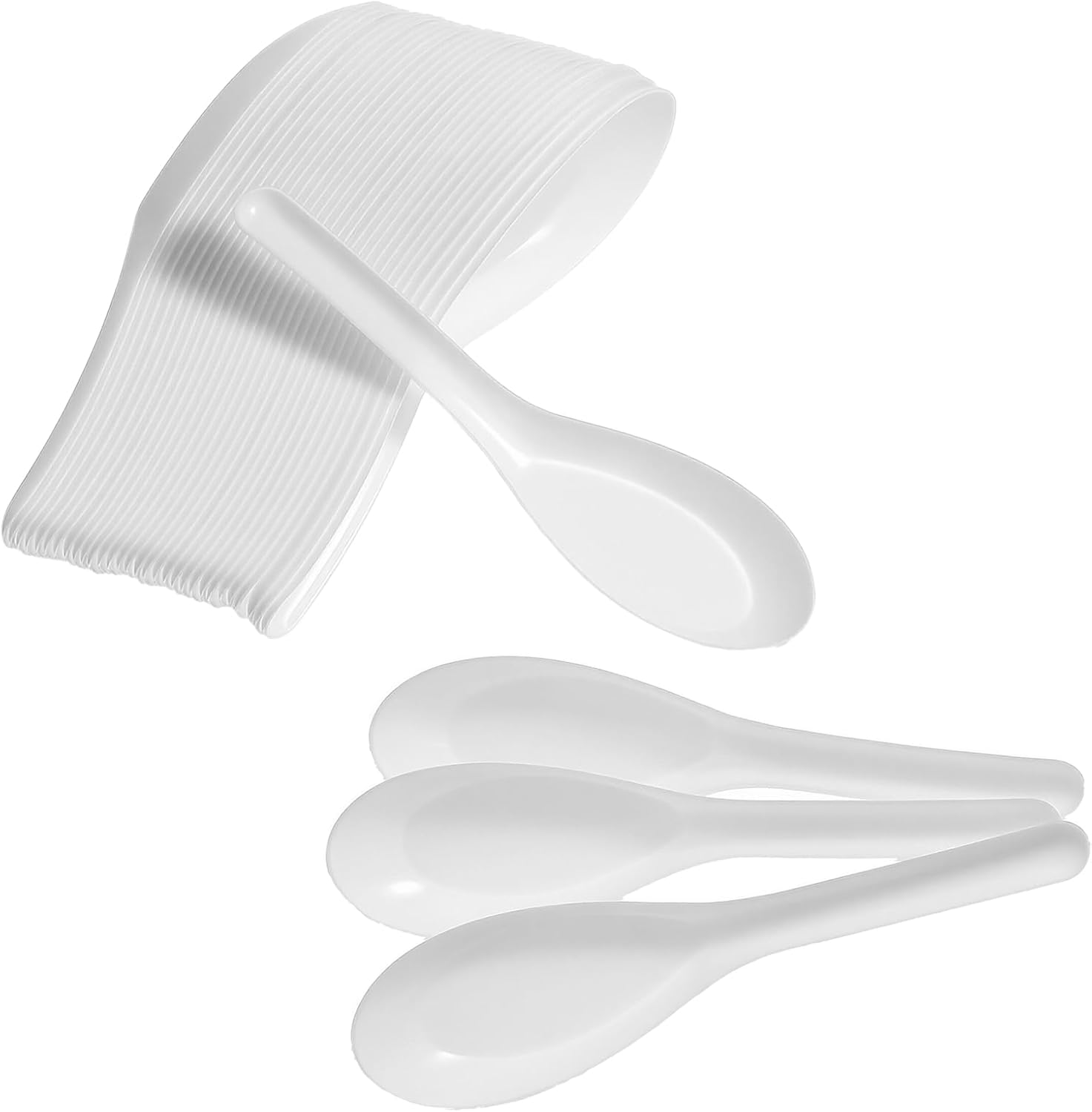 Disposable White Plastic Spoons  50 Pack Asian Soup Spoons White Flat Bottom Plastic Spoon