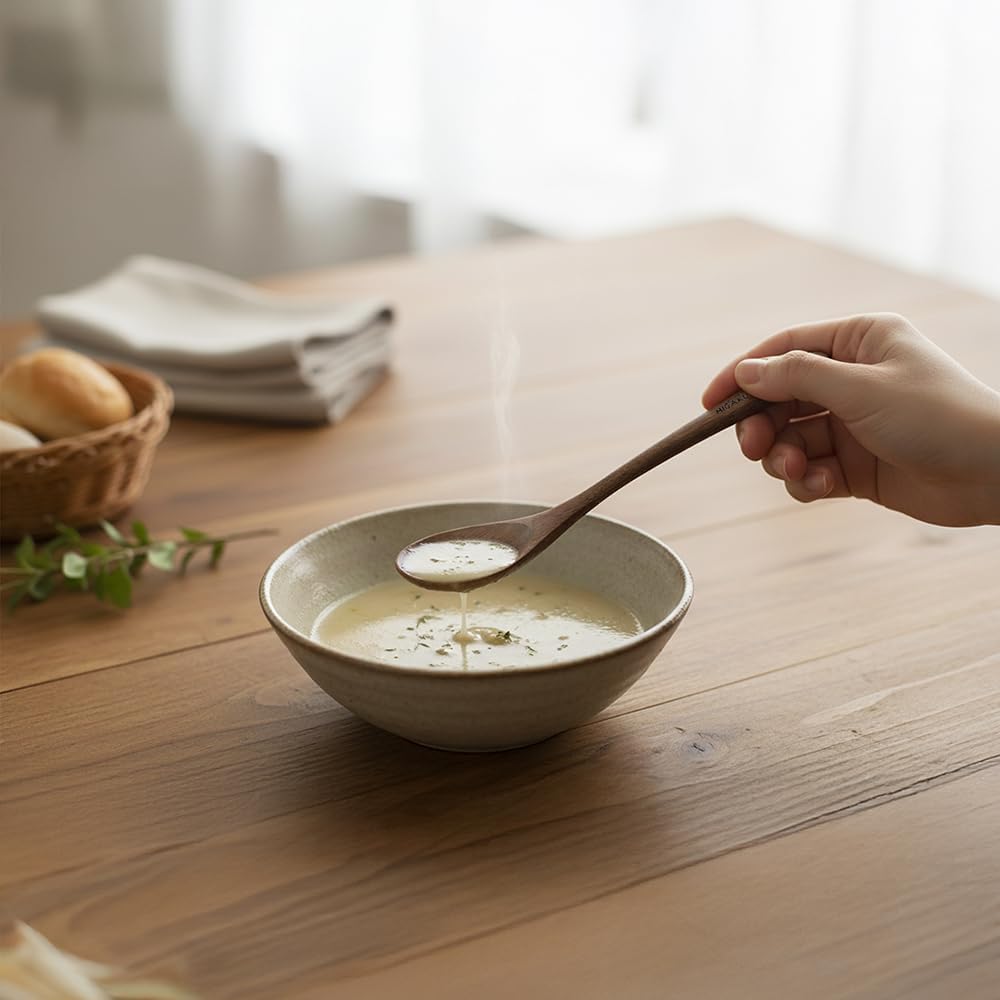 Black Walnut Wooden Spoons  4pcs Soup Spoons for Eating  Eco-Friendly Japanese Kitchenware Set  Natural Wood Utensils for Cooking Mixing Stirring