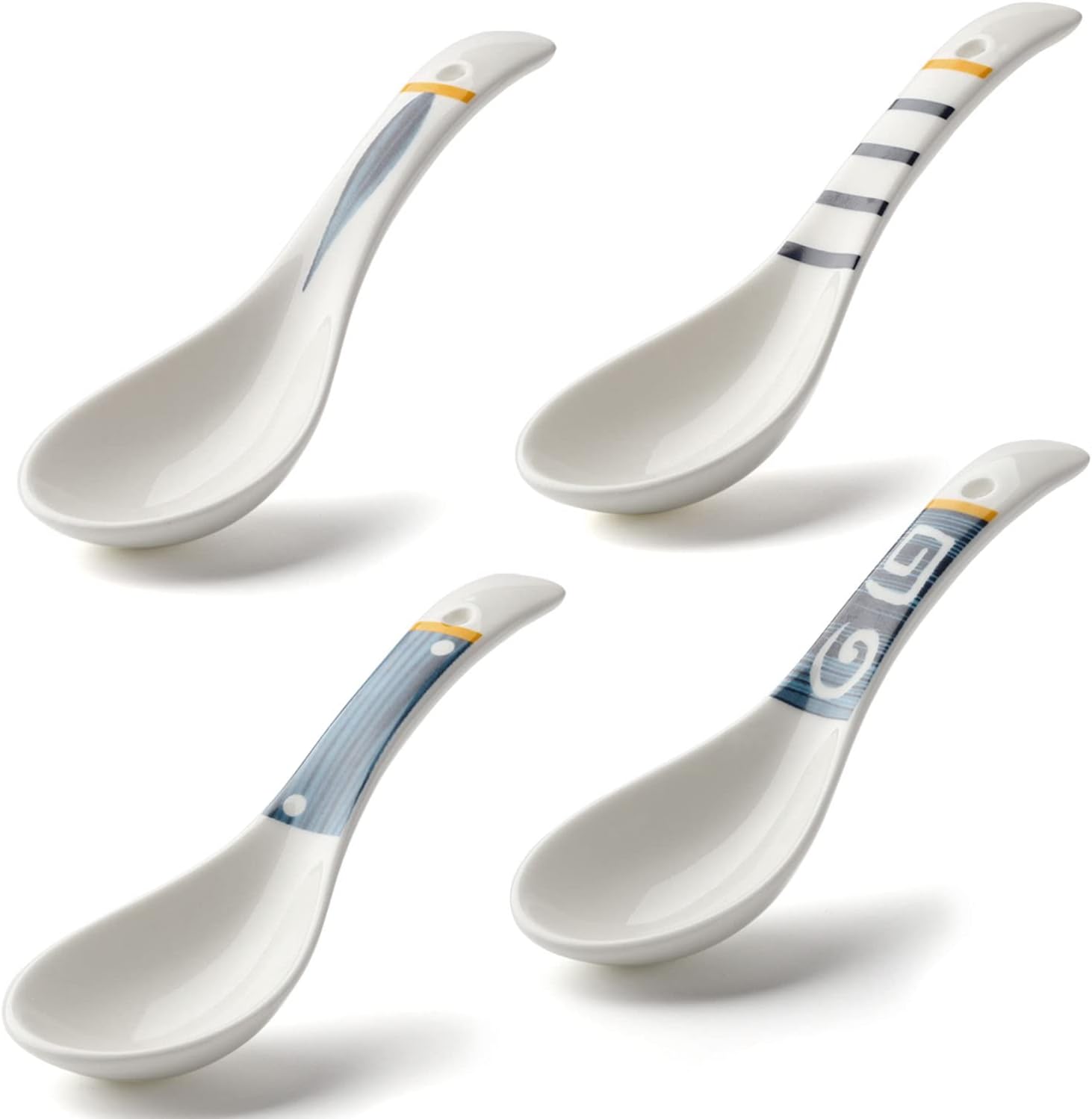 Ceramic Asian Soup Spoons Set of 4 Japanese Ramen Spoons Porcelain Chinese Soup Spoons for Ramen Noodles Pho Blend with Udon