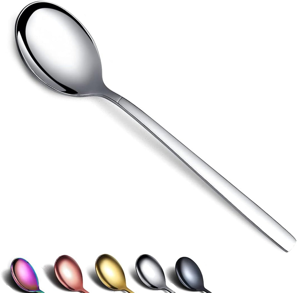 Berglander Dinner Spoon of 12  Stainless Steel Soup Spoons Silverware  Shiny Modern Soup Spoon Table Spoons Set Dishwasher Safe