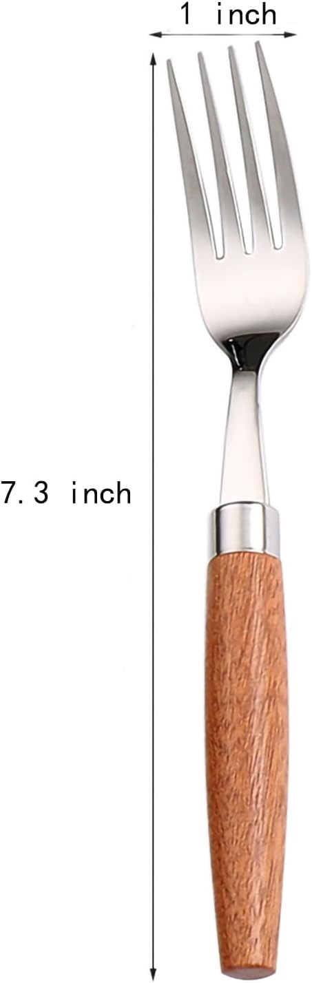 Wooden Handle Stainless Steel Flatware Set  Metal Forks for Home Kitchen Restaurant Hotel  Polish Forks Silverware With Sapele Handle  7.3 Inches  4 Pieces