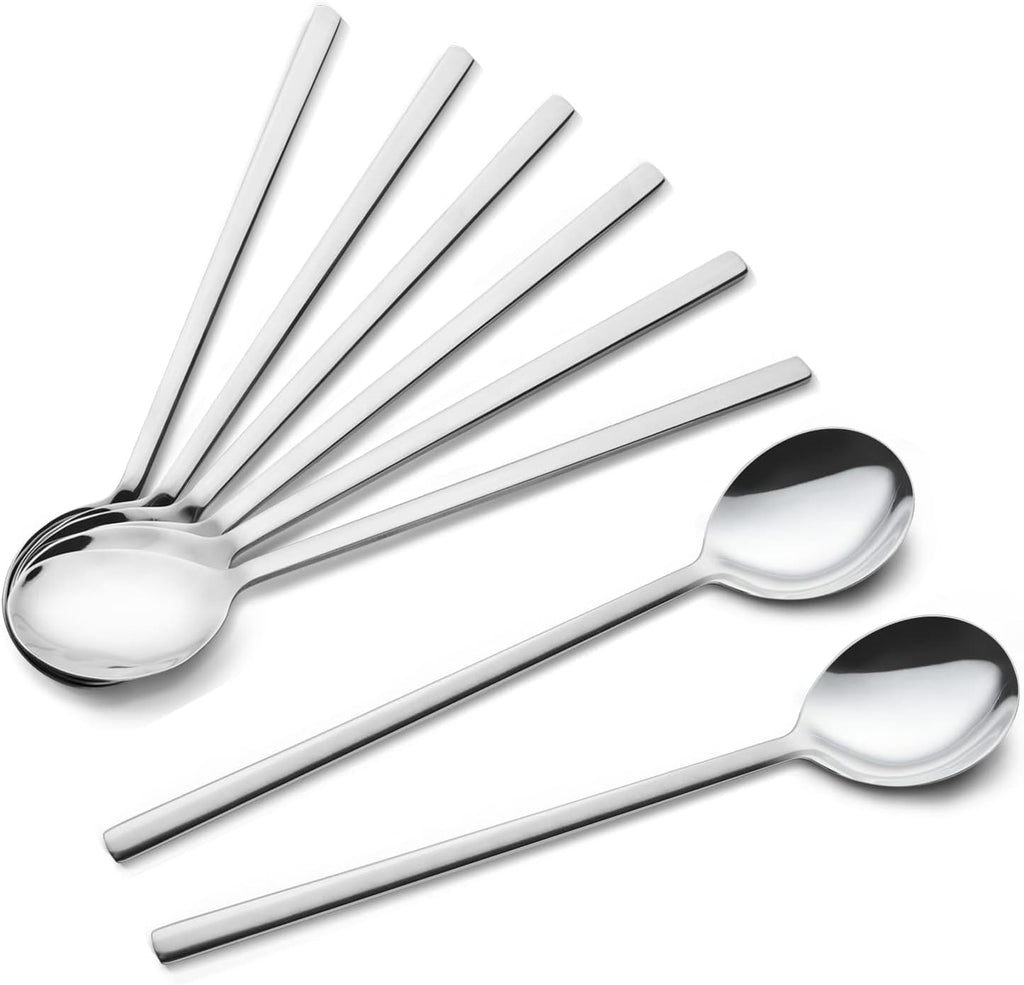 IQCWOOD Spoons  8 Pieces Korean Spoon  8.5 Inch Stainless Steel Table Soup Spoons with Long Handles for Home  Kitchen  or Restaurant Flatware Set