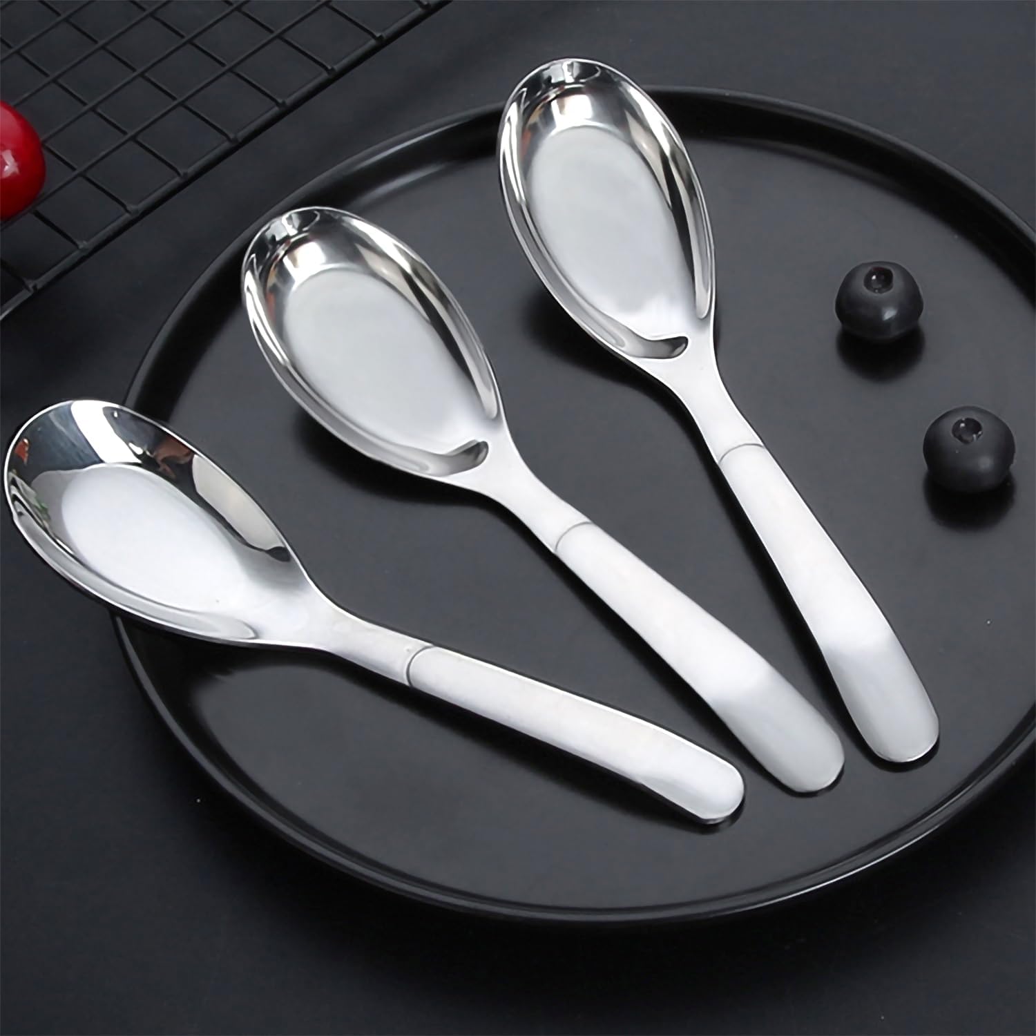 Asian Soup Spoons Chinese Soup Spoons Stainless Steel Spoons  Thick Heavy Stainless Steel Soup Spoons Table Spoons Dinner Spoons Flat Square Spoon Set of 4